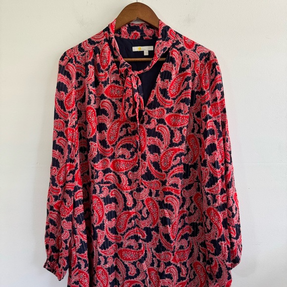 Boden Tie Neck Mini Dress in Red and Blue Paisley Cluster Twee Women’s Size 14 - Picture 7 of 16